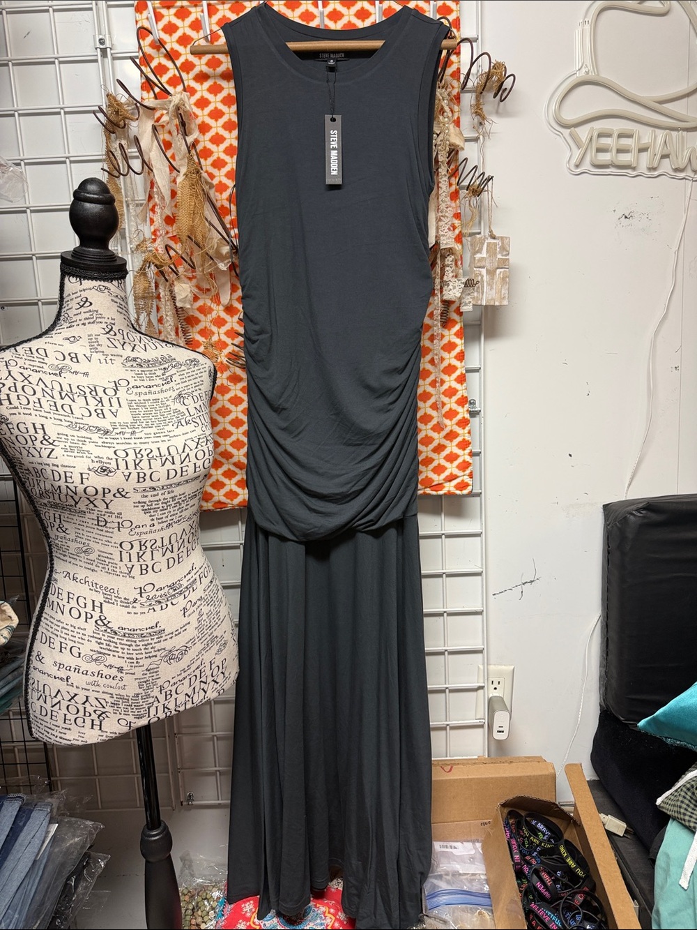 Steve Madden Charcoal Ruched Sleeveless Maxi Dress